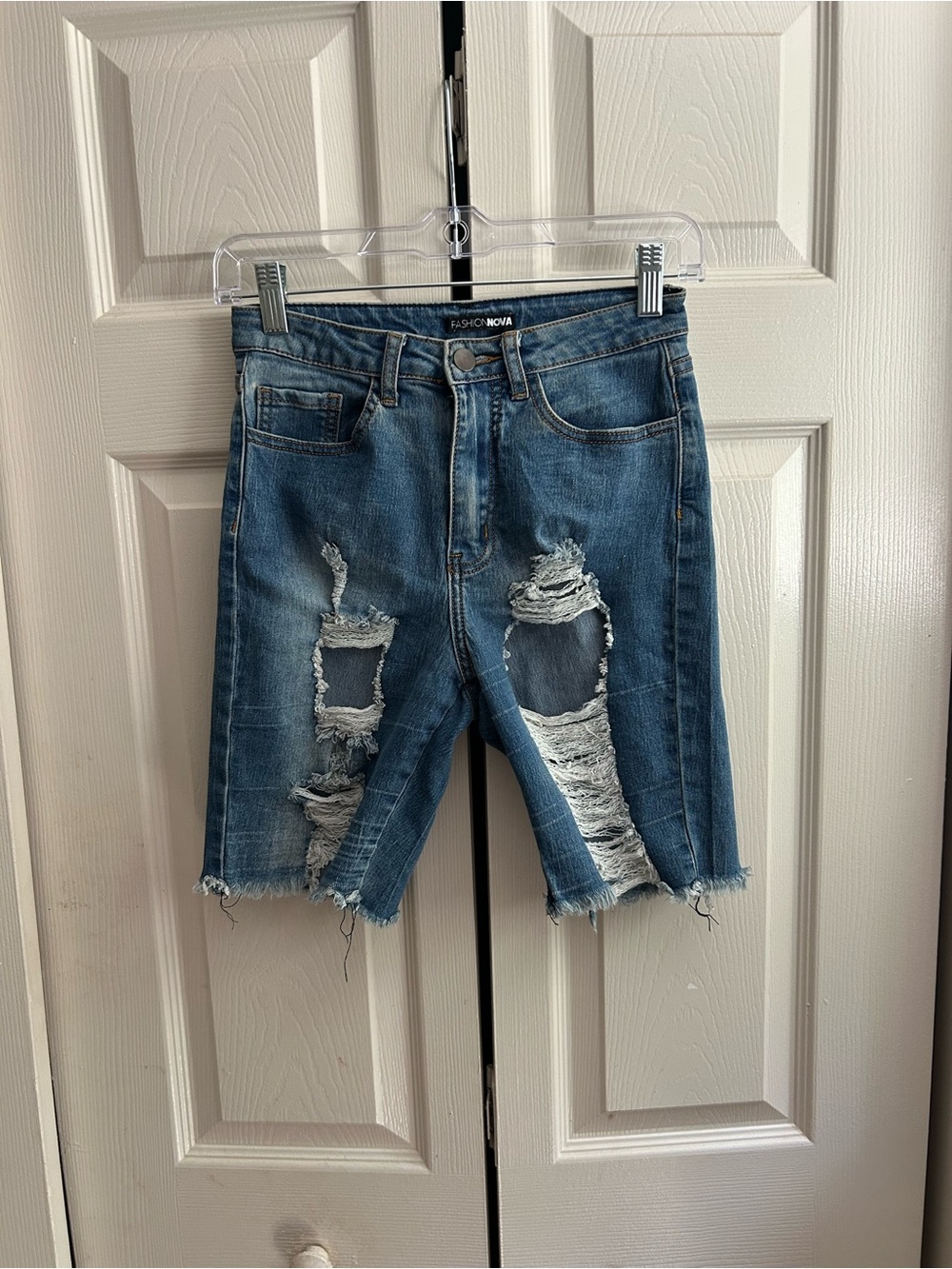 Fashion Nova Men's Distressed Dark Blue Denim Shorts